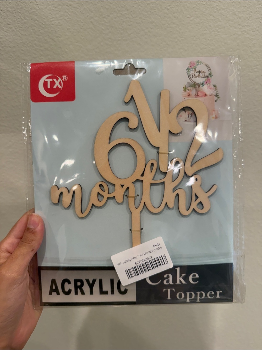 6 Months Wooden Cake Topper - Natural
